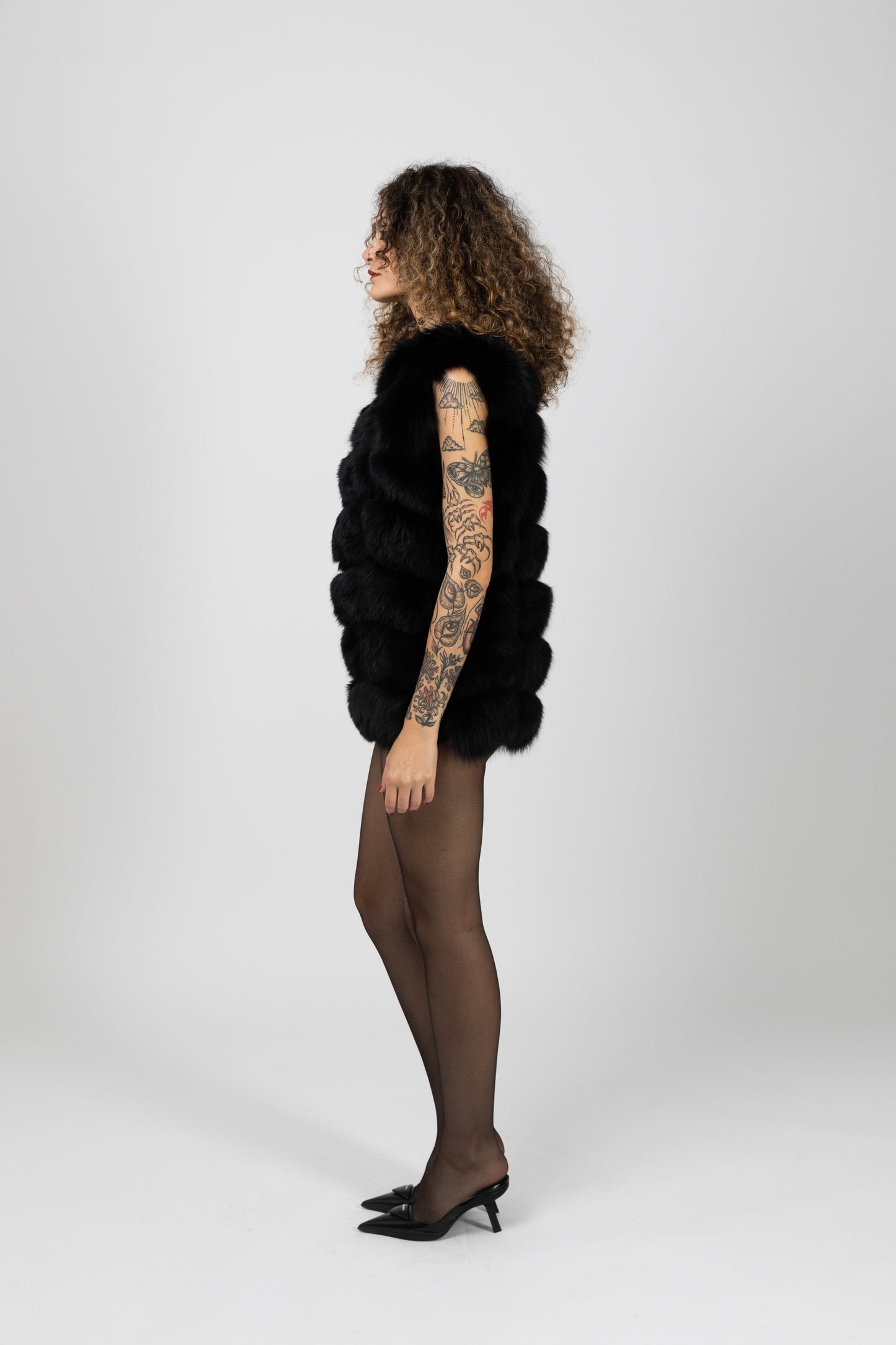 Real Fur Sleeveless Black Gillet