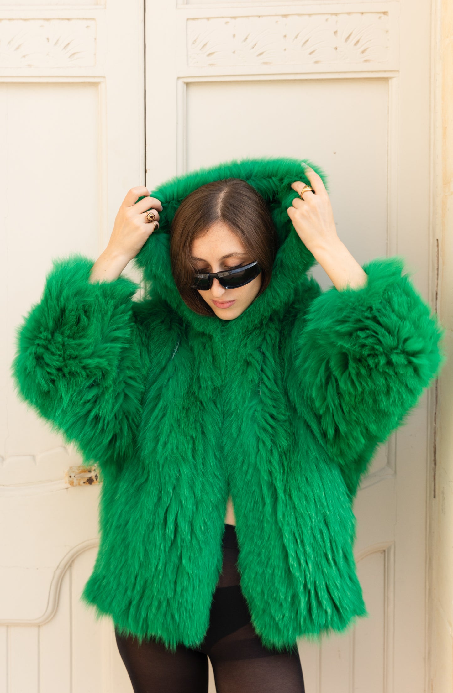 Real Fur Hooded Green Jacket