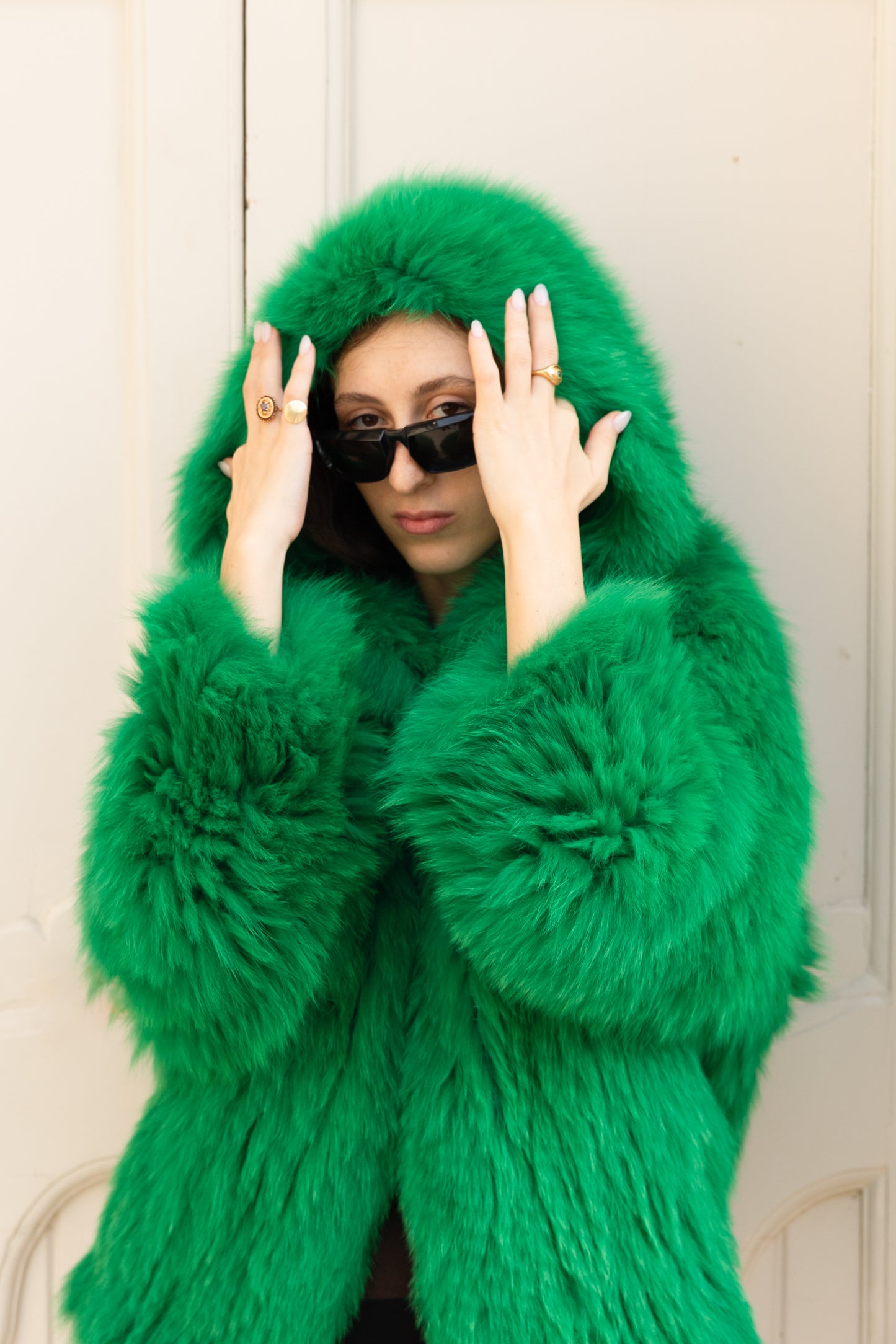 Real Fur Hooded Green Jacket