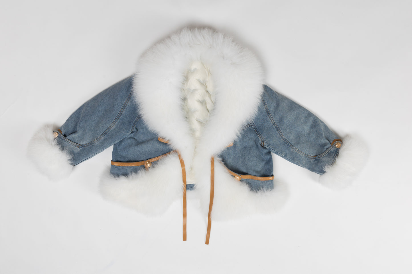 Real Fur and Denim Long Sleeve Jacket