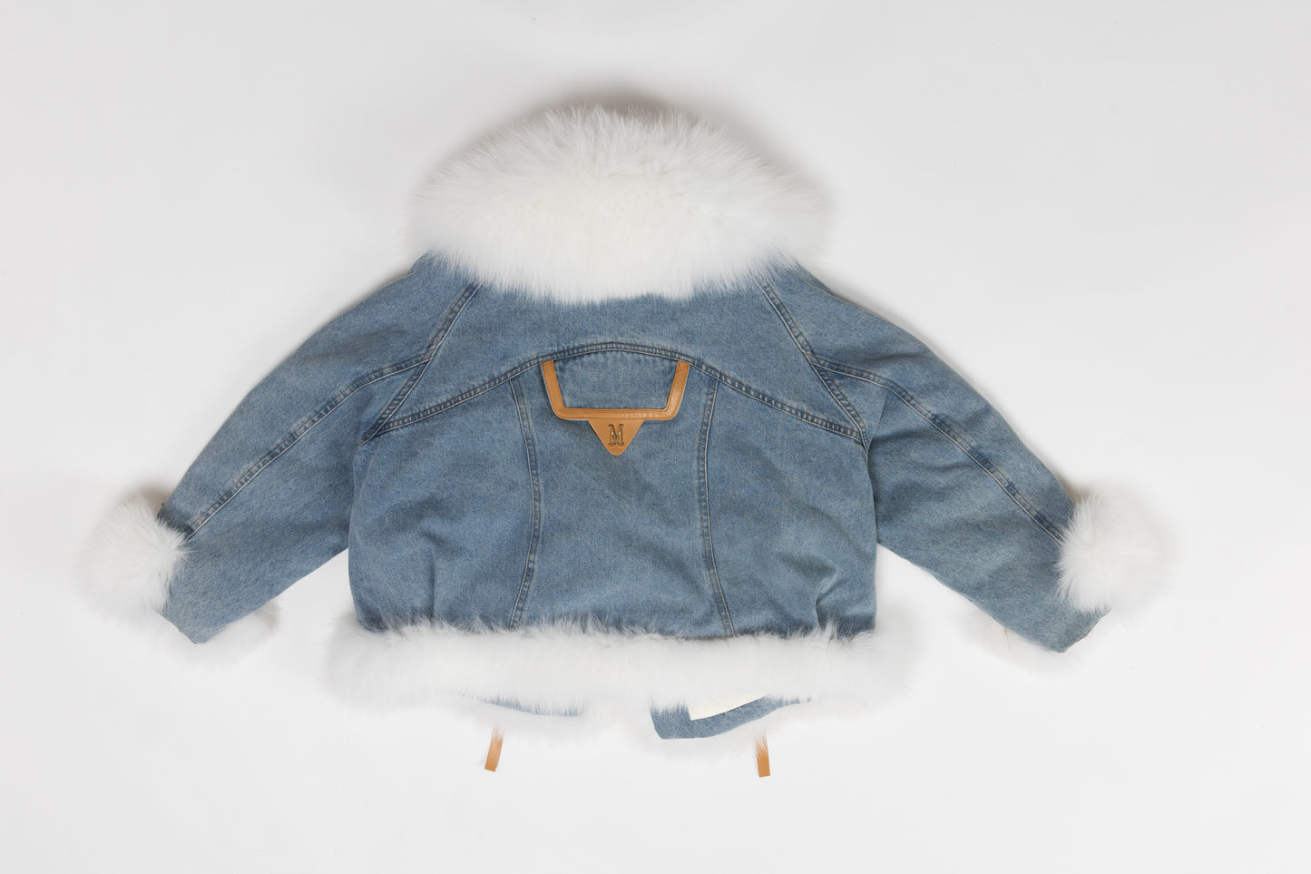 Real Fur and Denim Long Sleeve Jacket