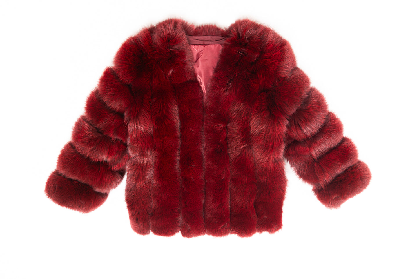 Real Fur Long Sleeve Burgundy Jacket