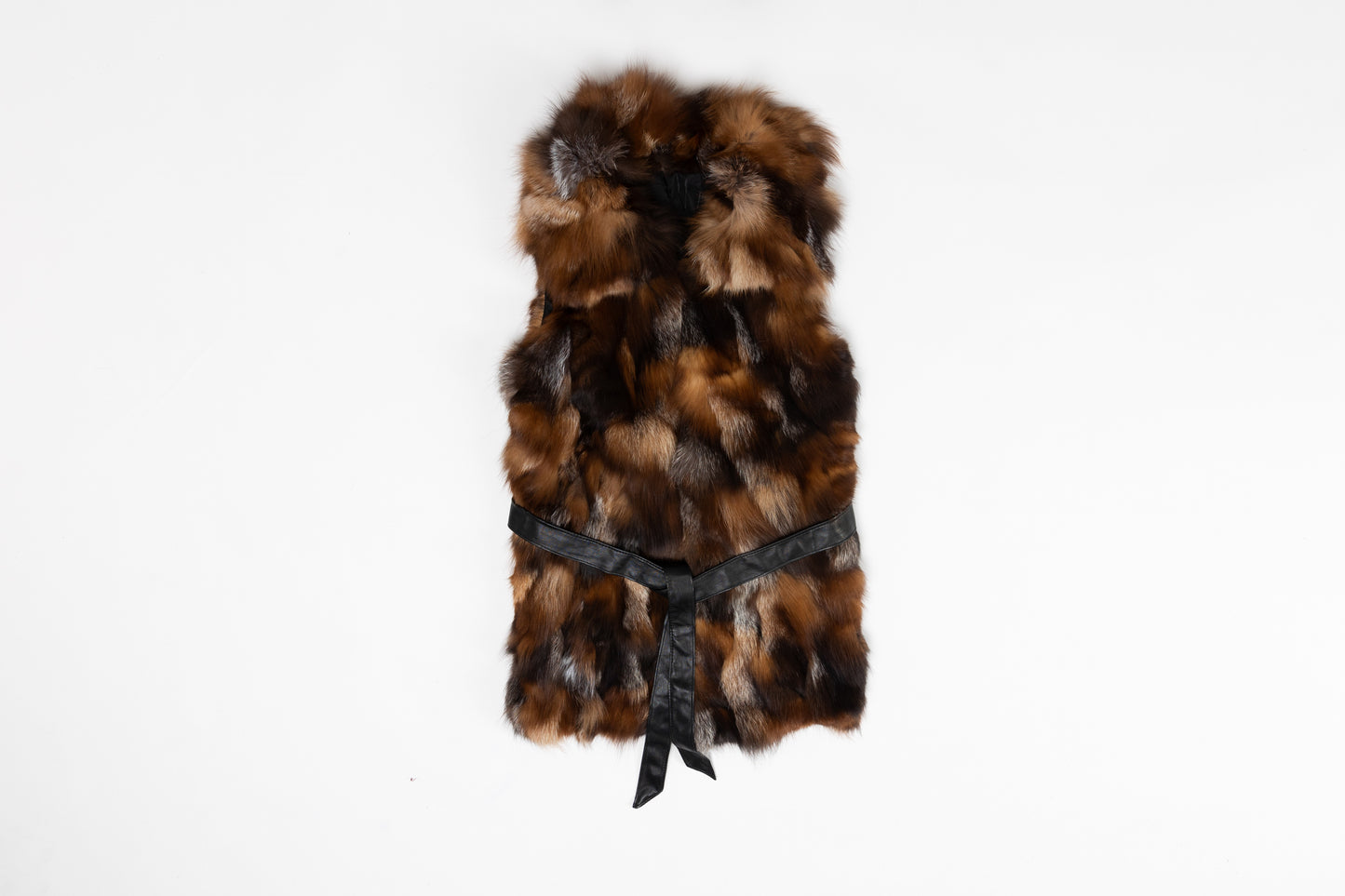 Real Fur Sleeveless Brown Coat