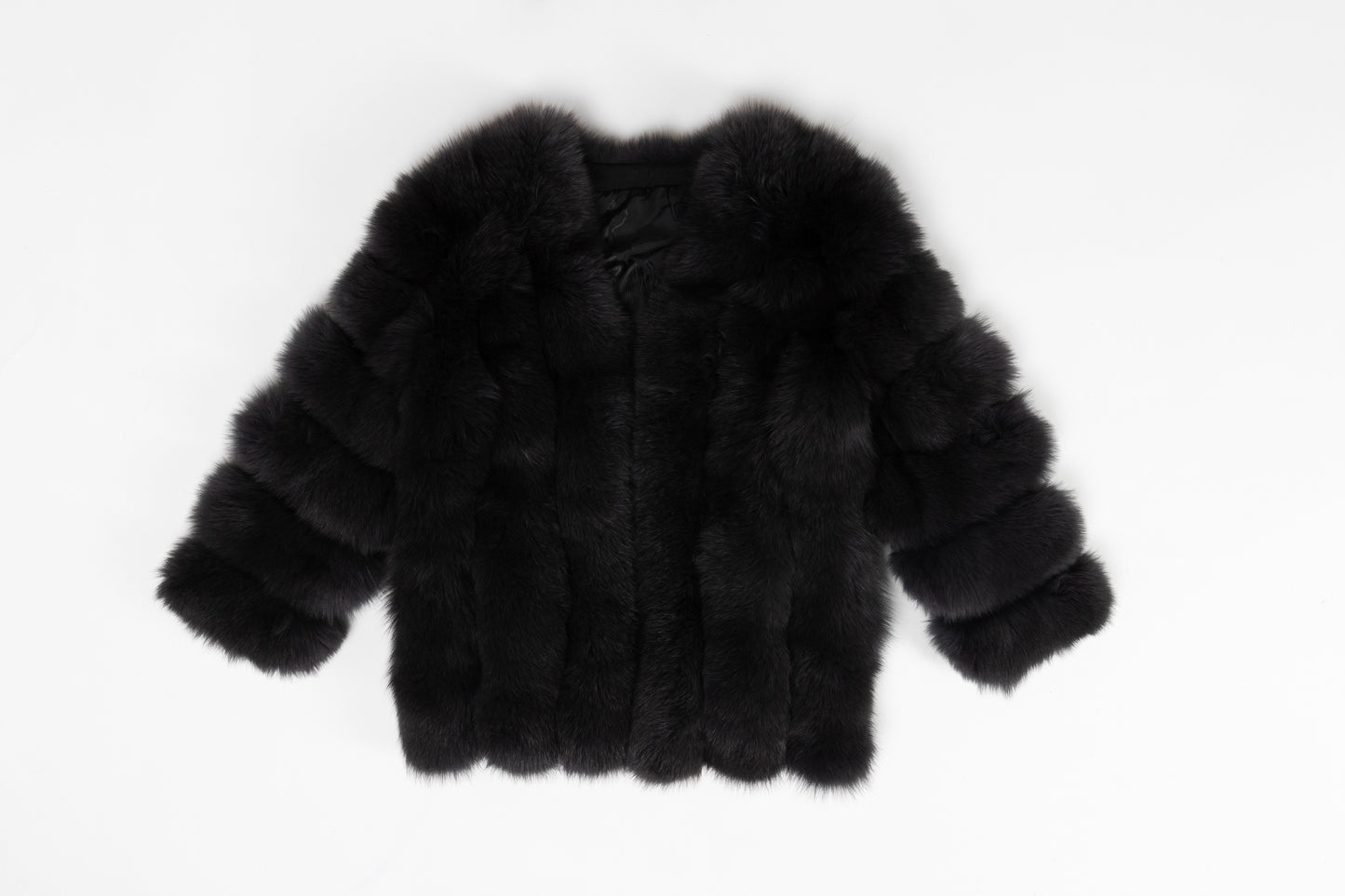 Real Fur Long Sleeve Black Jacket