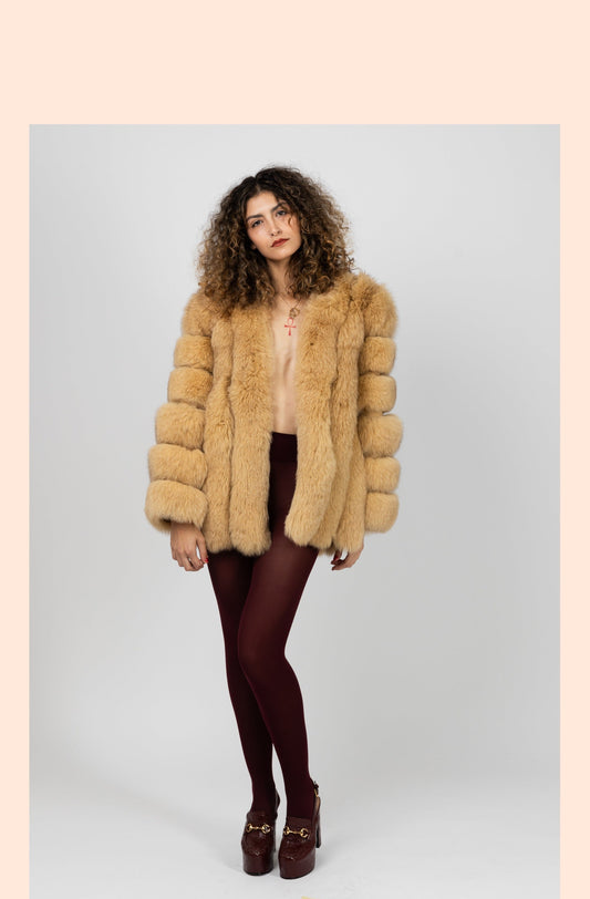 Real Fur Long Sleeve Tan Jacket