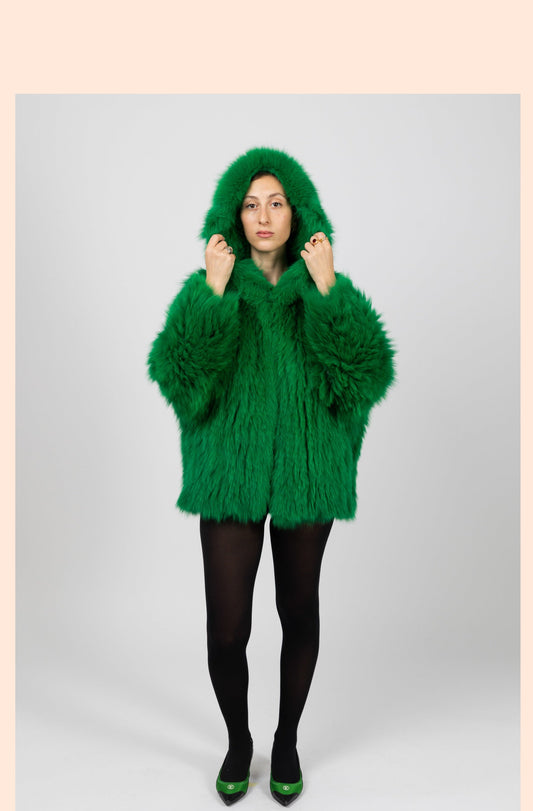 Real Fur Hooded Green Jacket