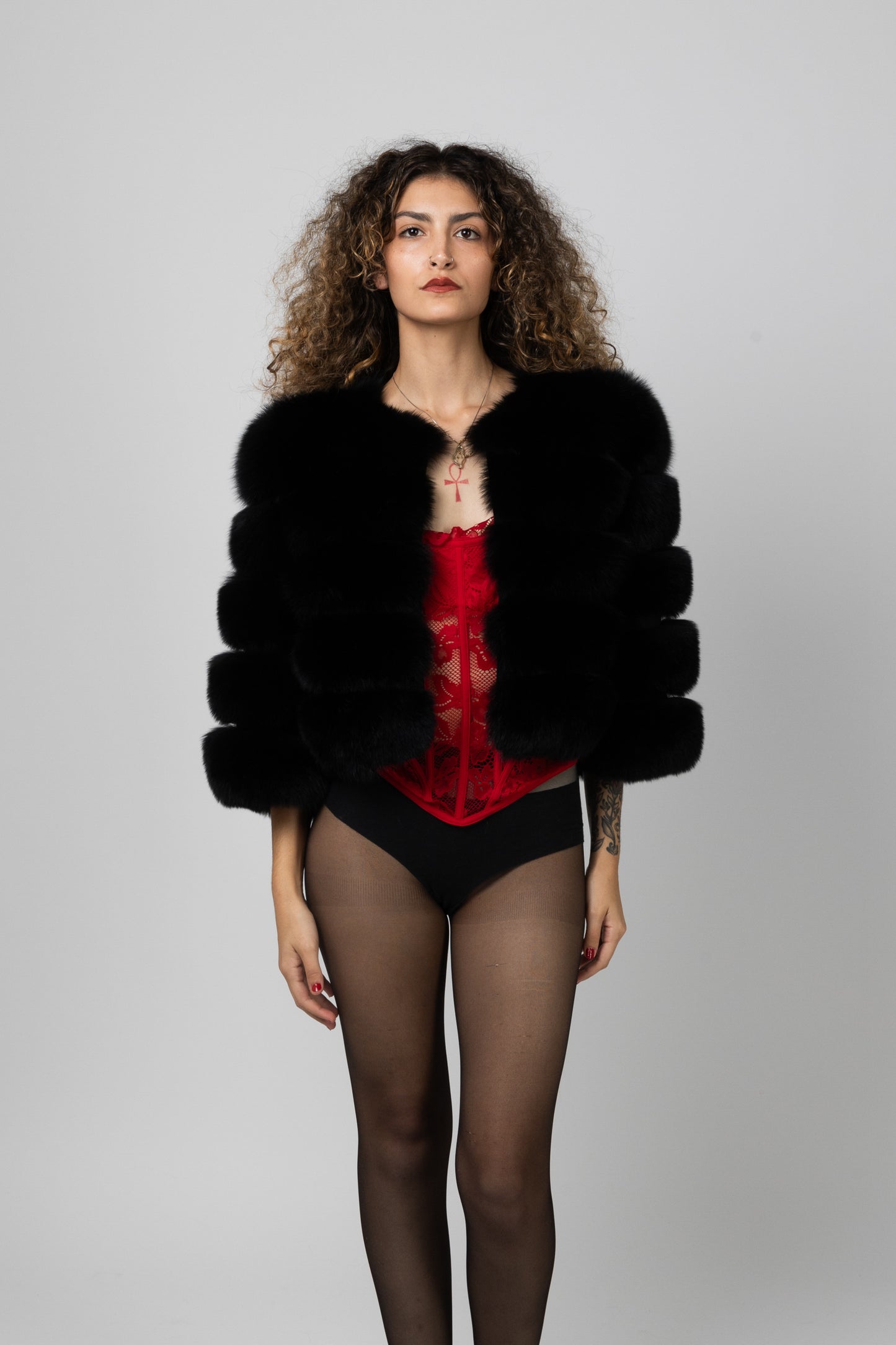 Real Fur Short Black Jacket