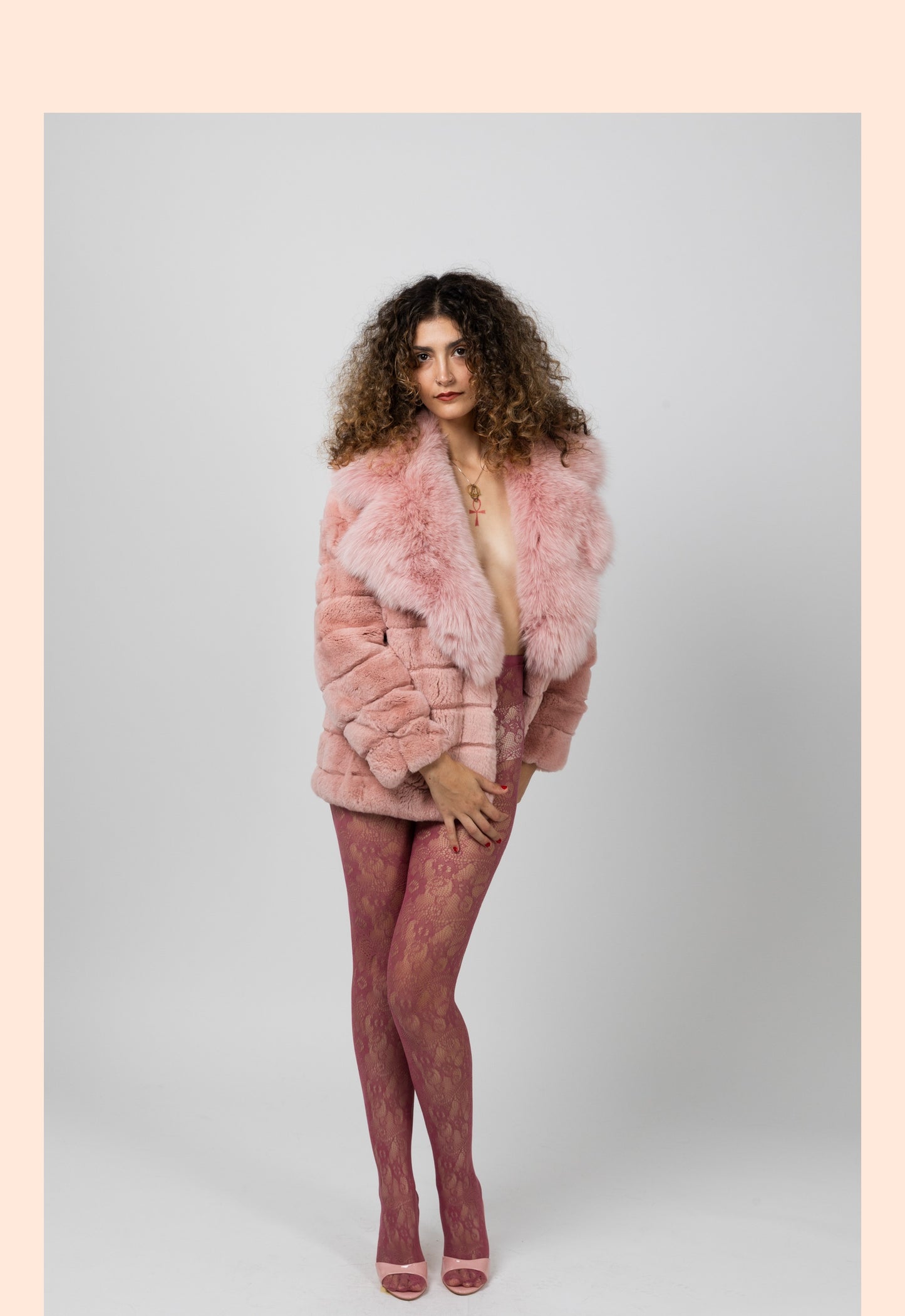 Real Fur Long Sleeve Pink Jacket