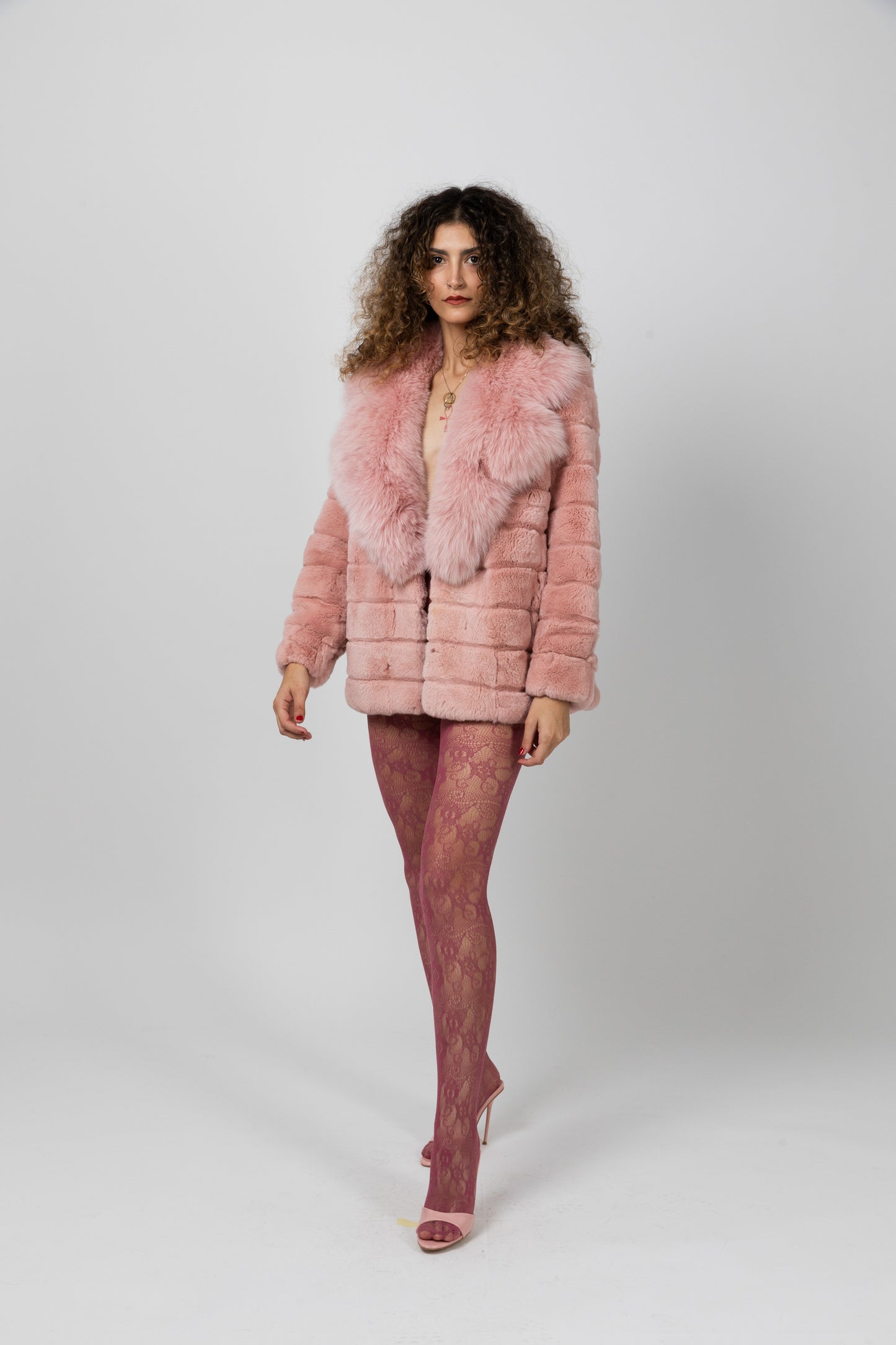 Real Fur Long Sleeve Pink Jacket