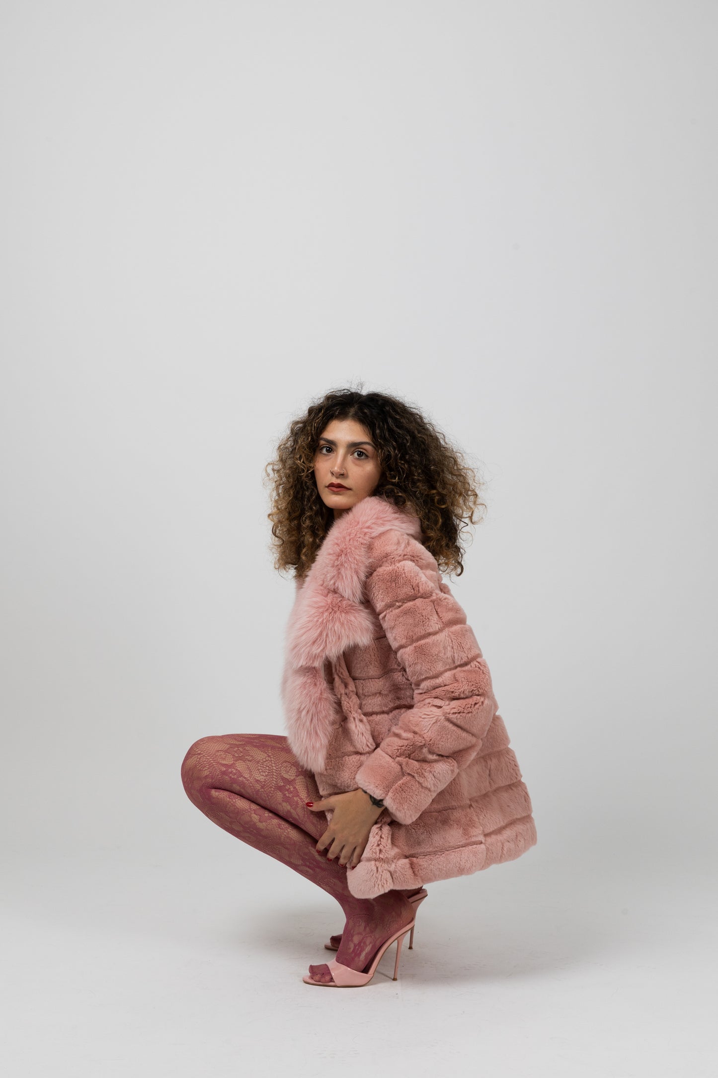 Real Fur Long Sleeve Pink Jacket