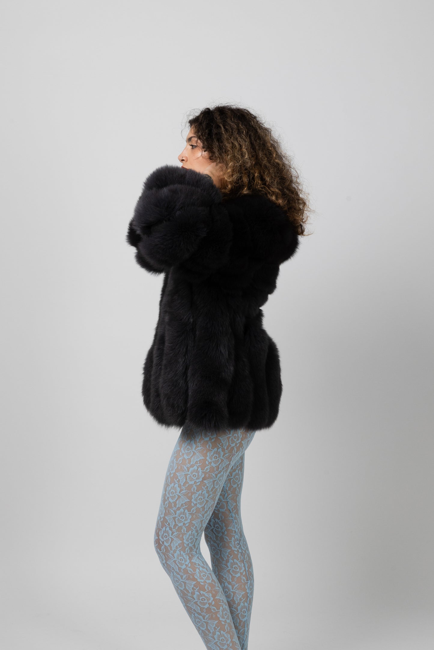 Real Fur Long Sleeve Black Jacket